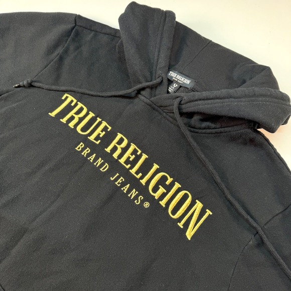 True Religion Other - True Religion Men's Large Black Hoodie Gold Logo Pullover‎ Sweatshirt